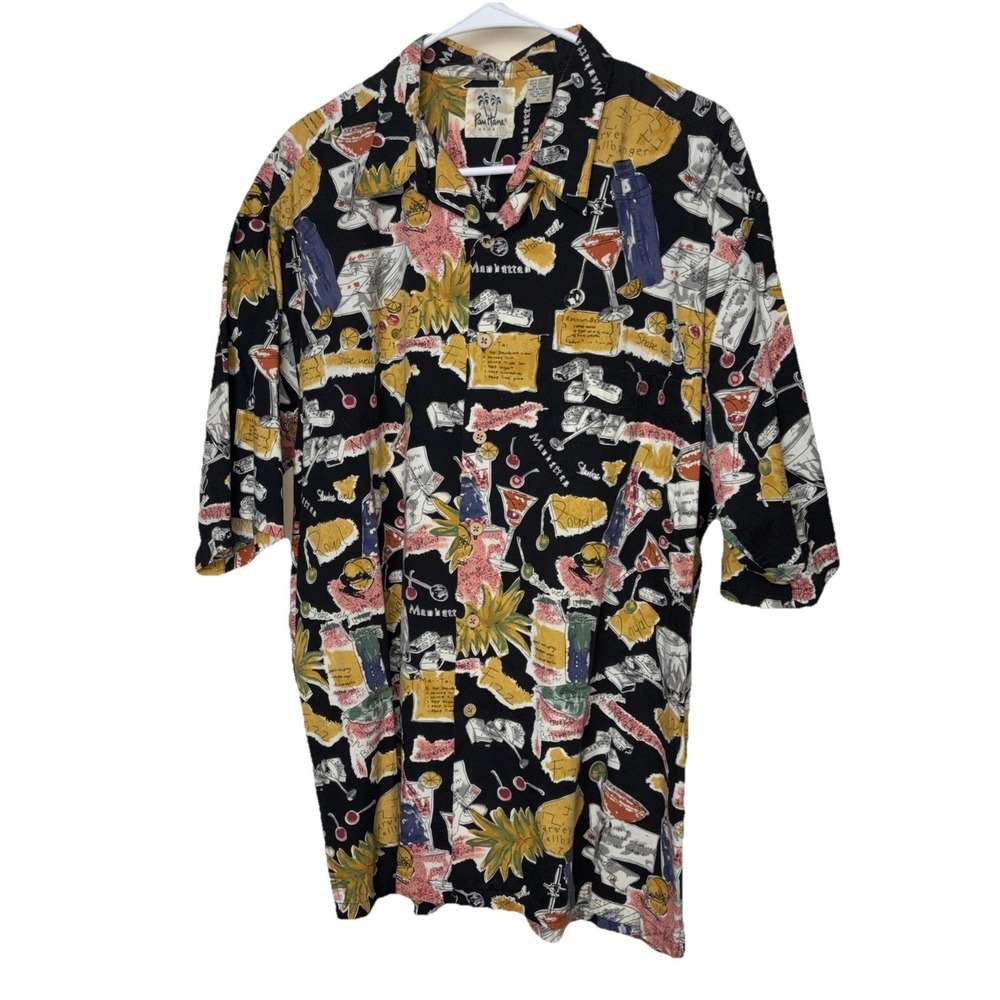 Pau Hana Hawaiian Shirt Style 0401 Pocket Black With Cocktails Size XL
